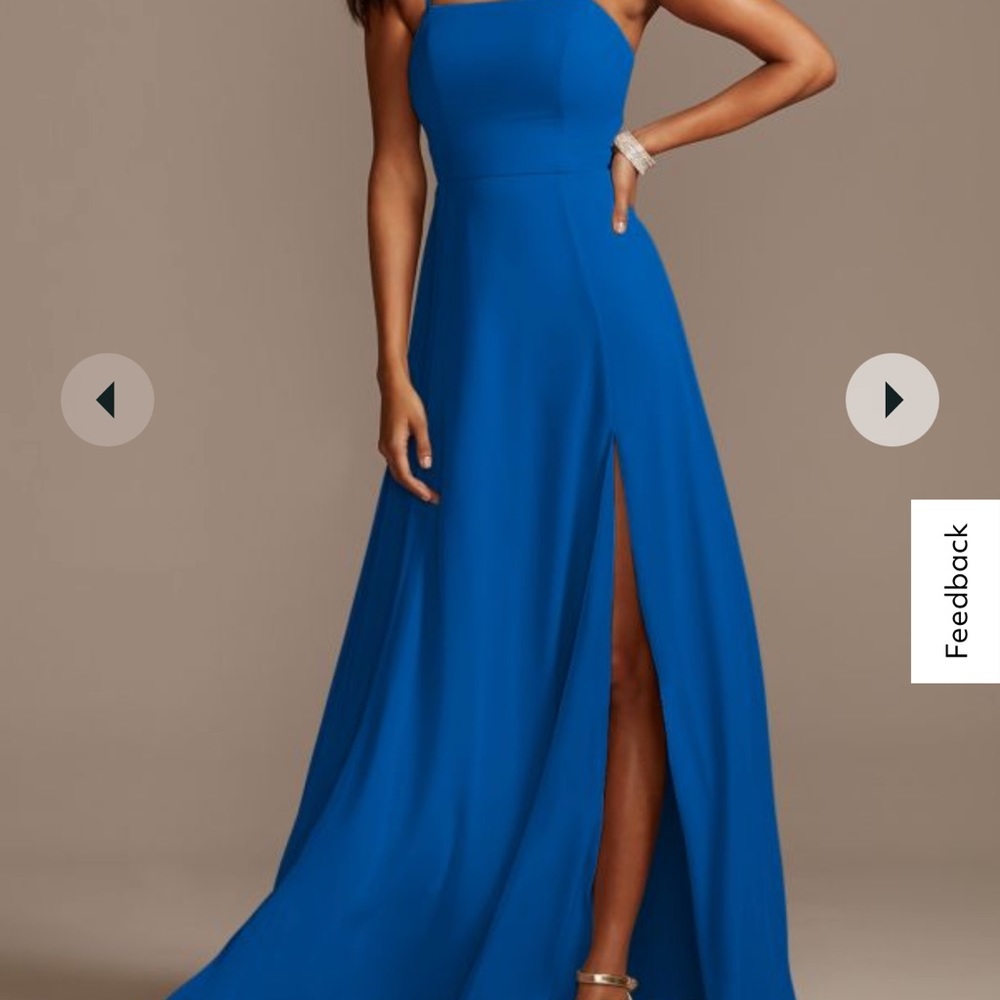 NWT David’s Bridal Size 10, Spaghetti Strap, Long Square Neck GEM Colored Dress